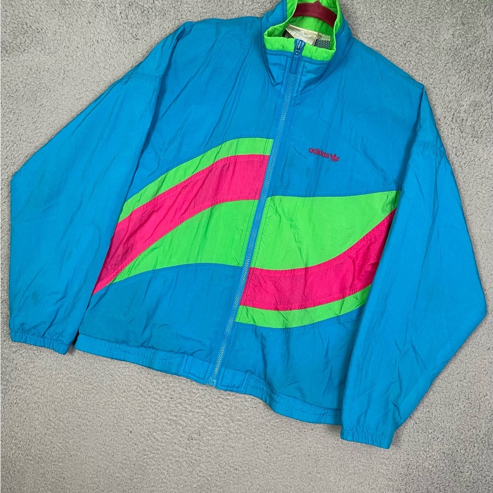 adidas Teal Windbreaker Jacket with Neon Pink & Lime Accents